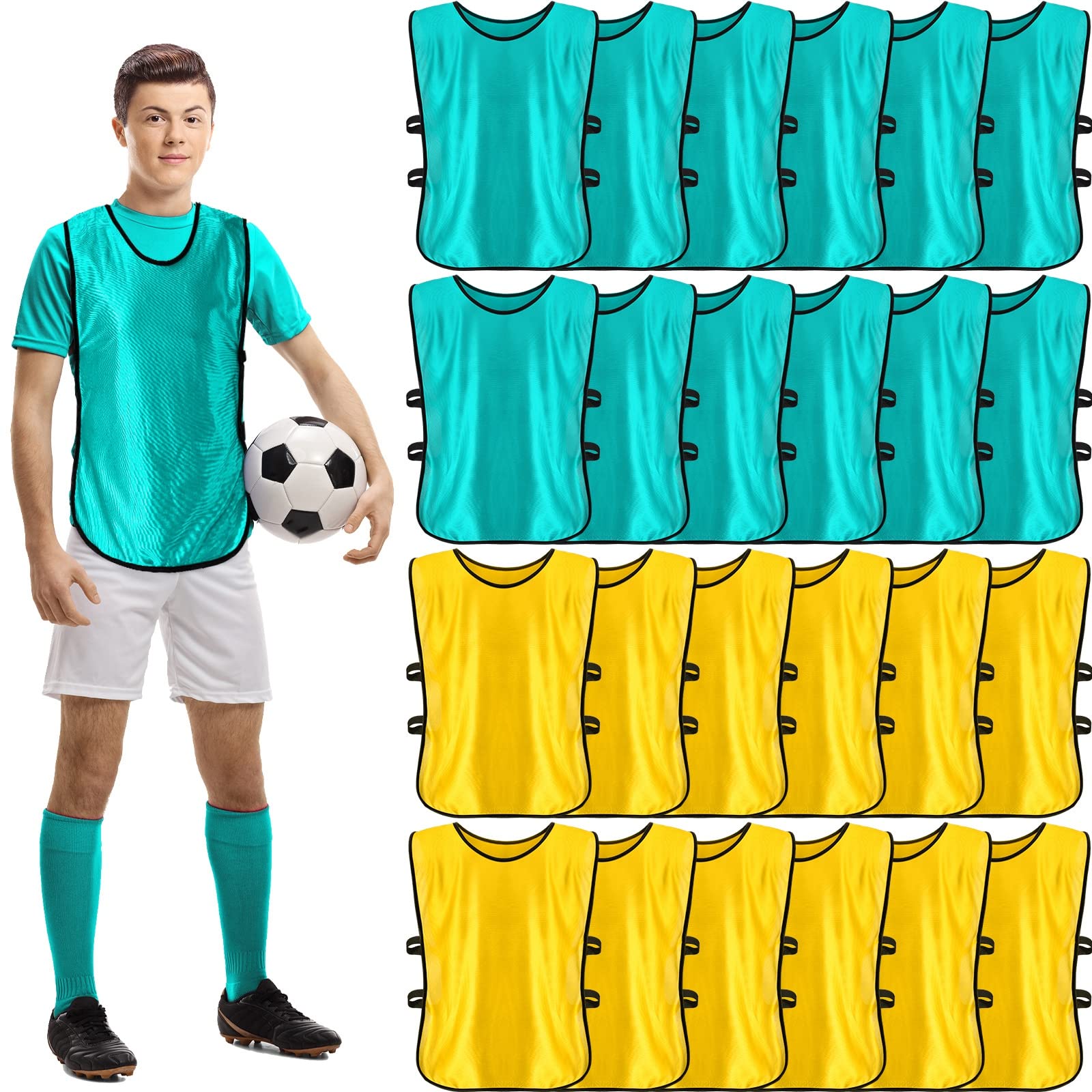 Geyoga 24 Pcs Kids Pinnies Scrimmage Vest Soccer Pinnies Football Youth Jersey Sport Team Vest Basketball Bib for School Boy