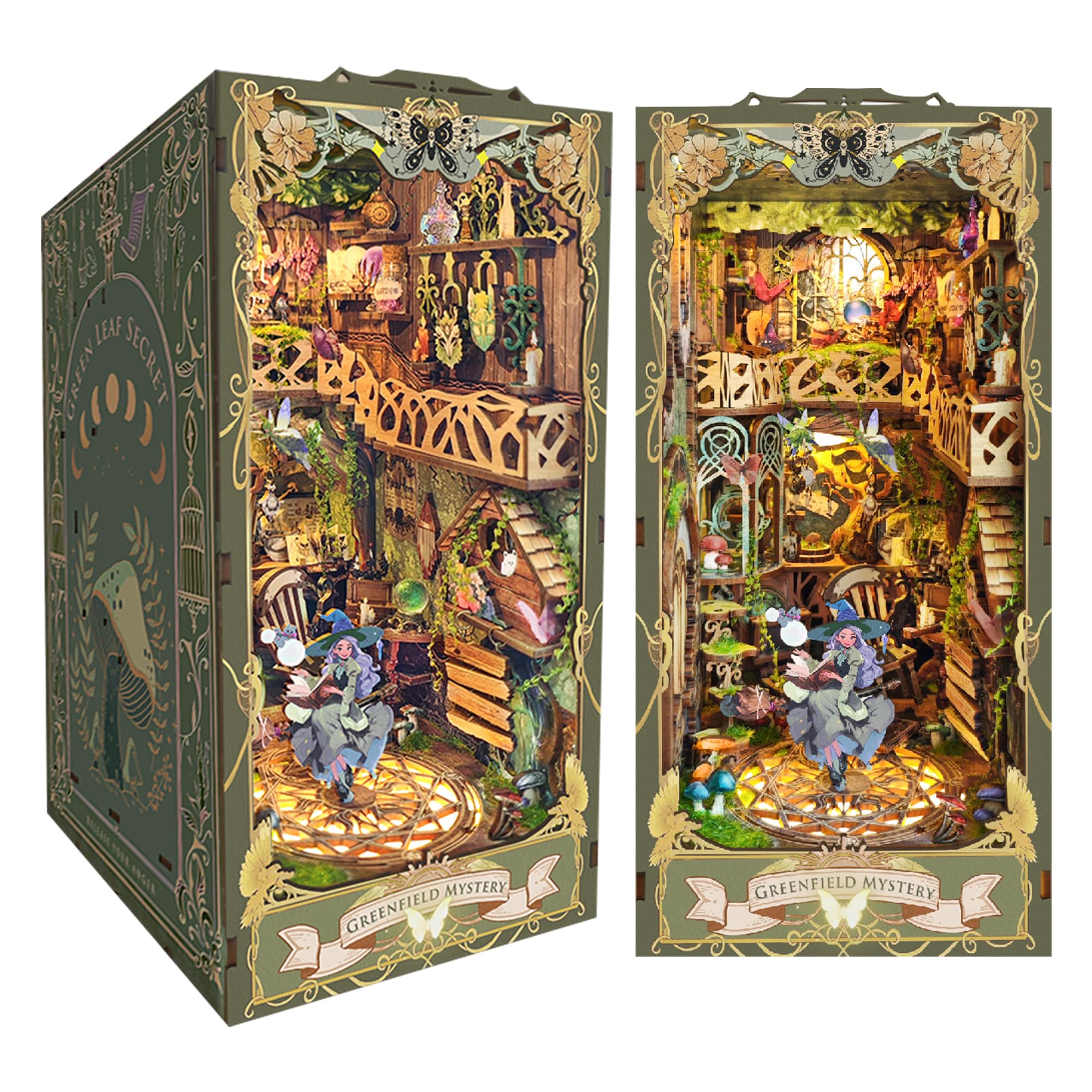 CRIOLPO - Book Nook, kit fai da te, miniatura in legno di una casa in formato libro, per adulti e adolescenti, puzzle in legno 3D, inserto per libreria, kit con sensore a LED