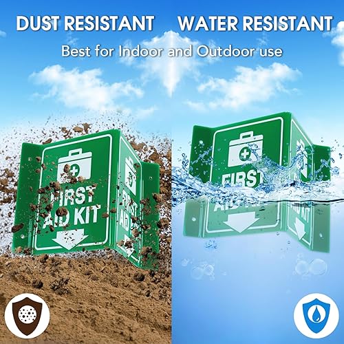Miniatura 5 de T&R Cartel de botiquín de primeros auxilios, kit de primeros auxilios con flecha hacia abajo, paquete de 4, 8 x 6 pulgadas, acrílico, 4 agujeros