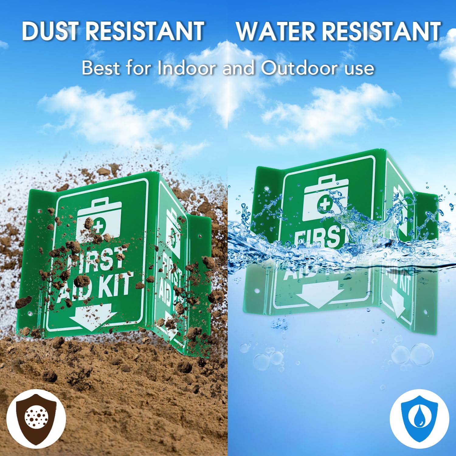 T&R Kit di primo soccorso, kit di primo soccorso con freccia verso il basso, confezione da 4, 20,3 x 15,2 cm, acrilico, 4 fori preforati, include viti abbinate, uso per ufficio/lavoro