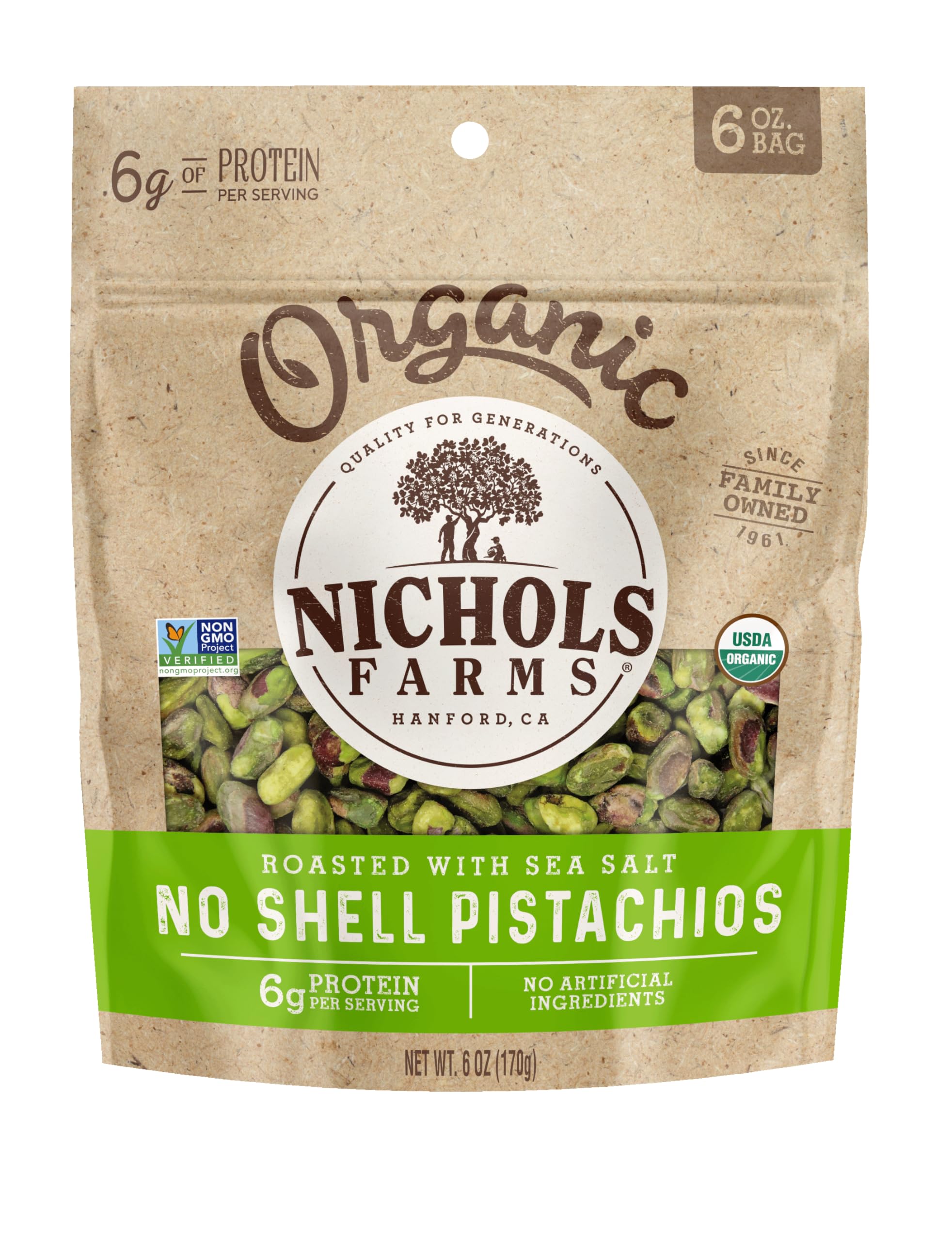 Nichols Farms Roasted with Sea Salt No Shell Pistachios, Kosher, USDA Certified Organic, Non-GMO, 6 Oz (Pack of 3) thumbnail 2