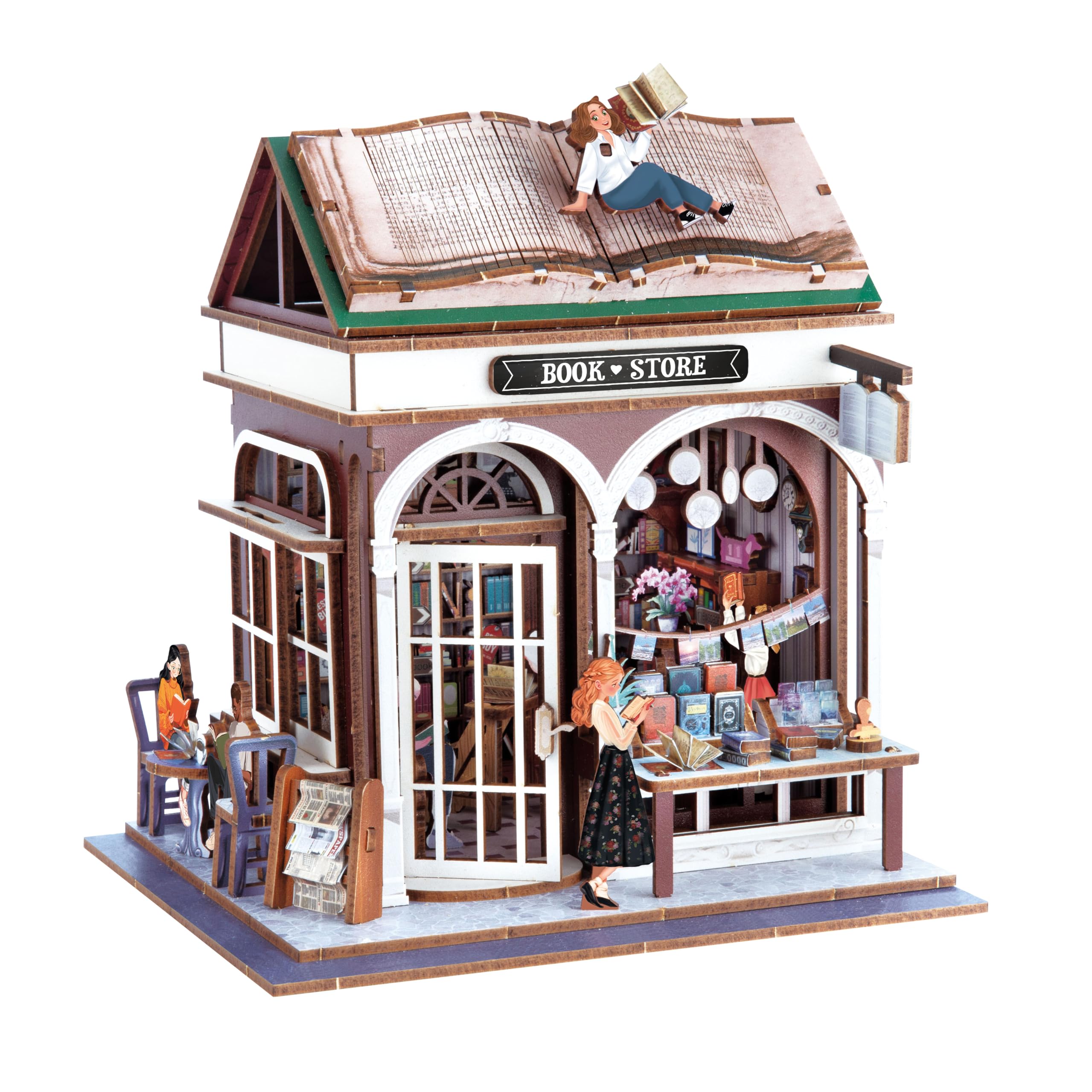 Diorama libreria - Modello di Libreria Miniatura in Legno con LED – Diorama Fai Da Te 148 Pezzi – Kit di Costruzione per Decorazione della Camera – Da 10 Anni – 14,5 x 16 x 18 cm - BUKI Francia