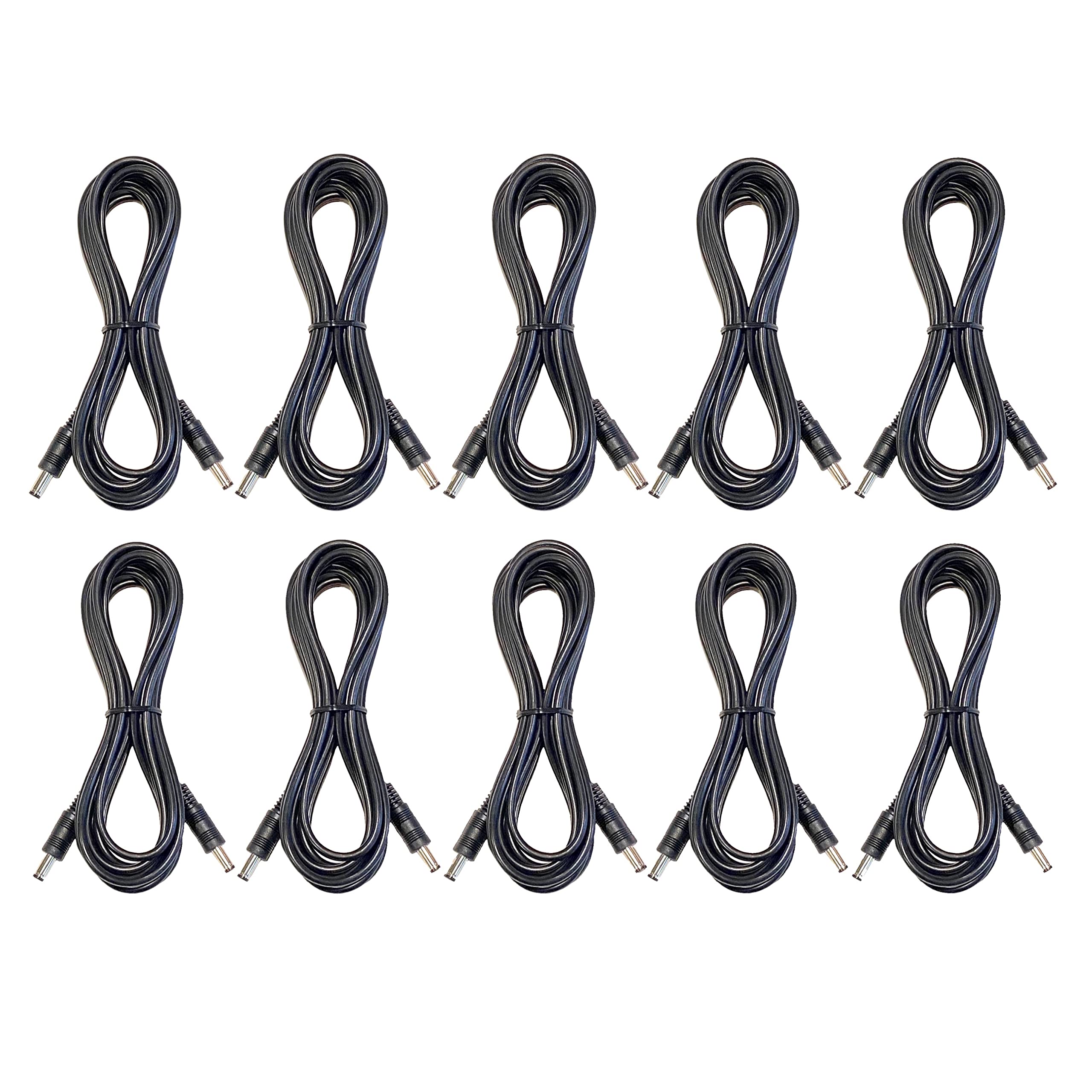 10 Pack of 10ft 22AWG DC Power Cables Male to Male 120" 5.5mm X 2.1mm Barrel Plug