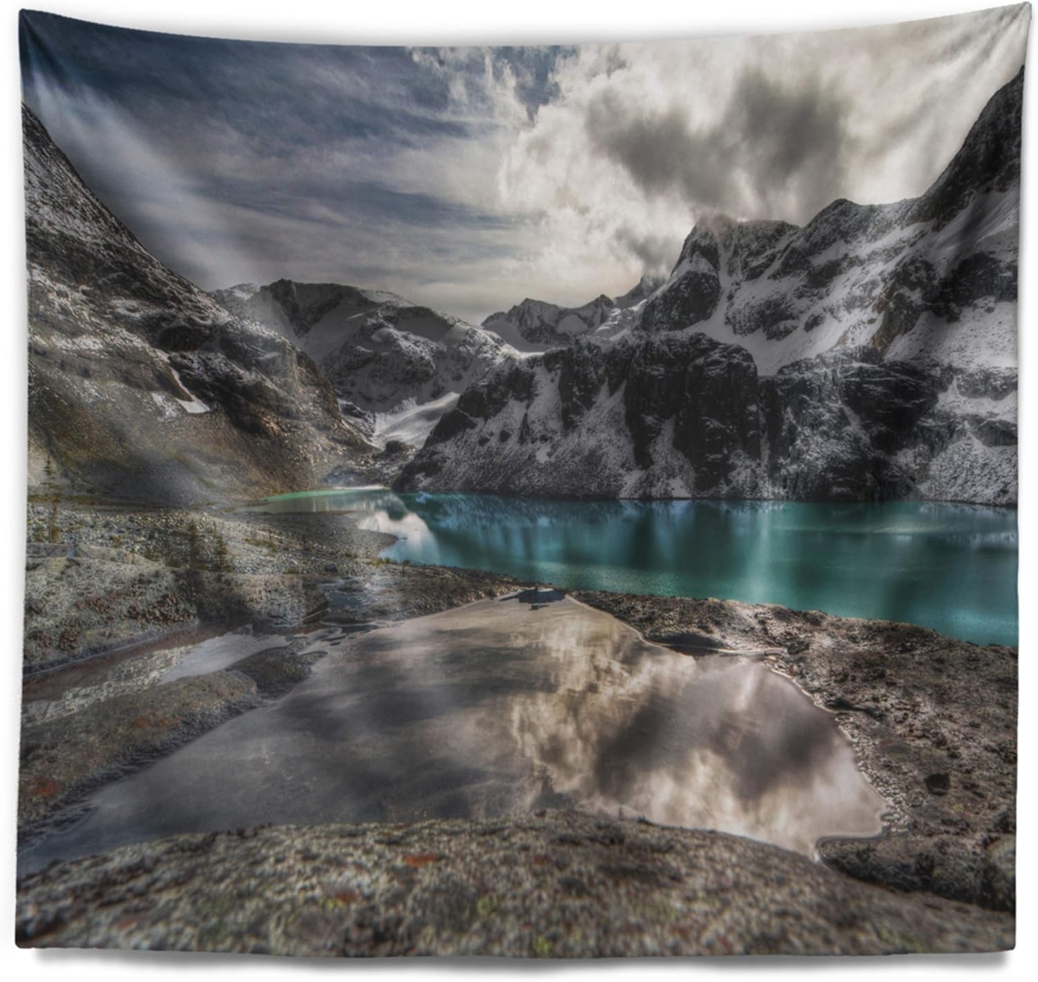 Designart ' Mountain Creek Under Cloudy Sky' Landscape Tapestry Blanket Décor Wall Art for Home and Office x Large: 92 in. x 78 in