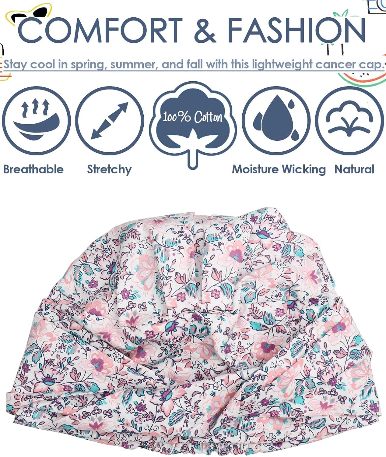 Alnorm 100% Cotton Fashion Headwear Chemo Caps with Stretchy Band for Hair Loss Women - Image 4