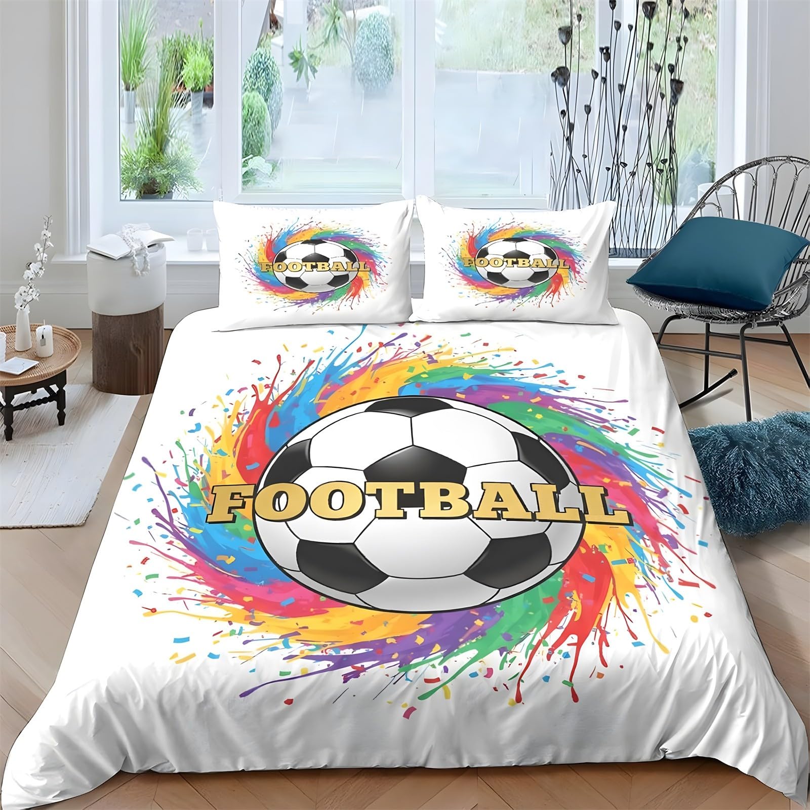 Ypthriline Colorful King Size Duvet Cover Sets Soccer Ball Bedding Set Microfiber Duvet Covers With Pillowcases Reversible Bedding With Zipper Closure 230X220cm