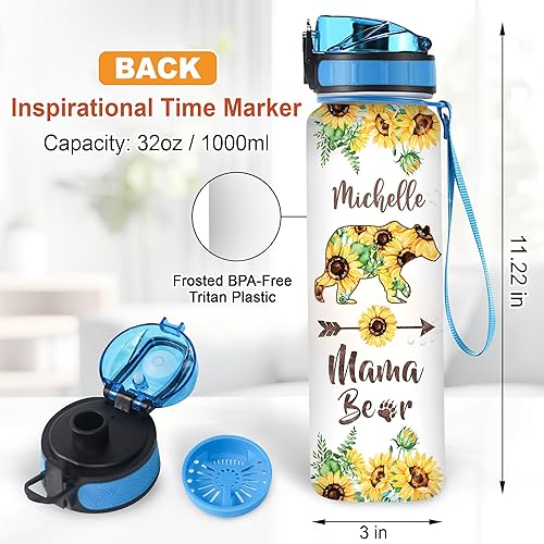 Vista 59 de TheSunCozy - Botella de agua motivacional personalizada de 32 onzas con diseño de girasol de mapache con texto en inglés "You Are My SunSunshine