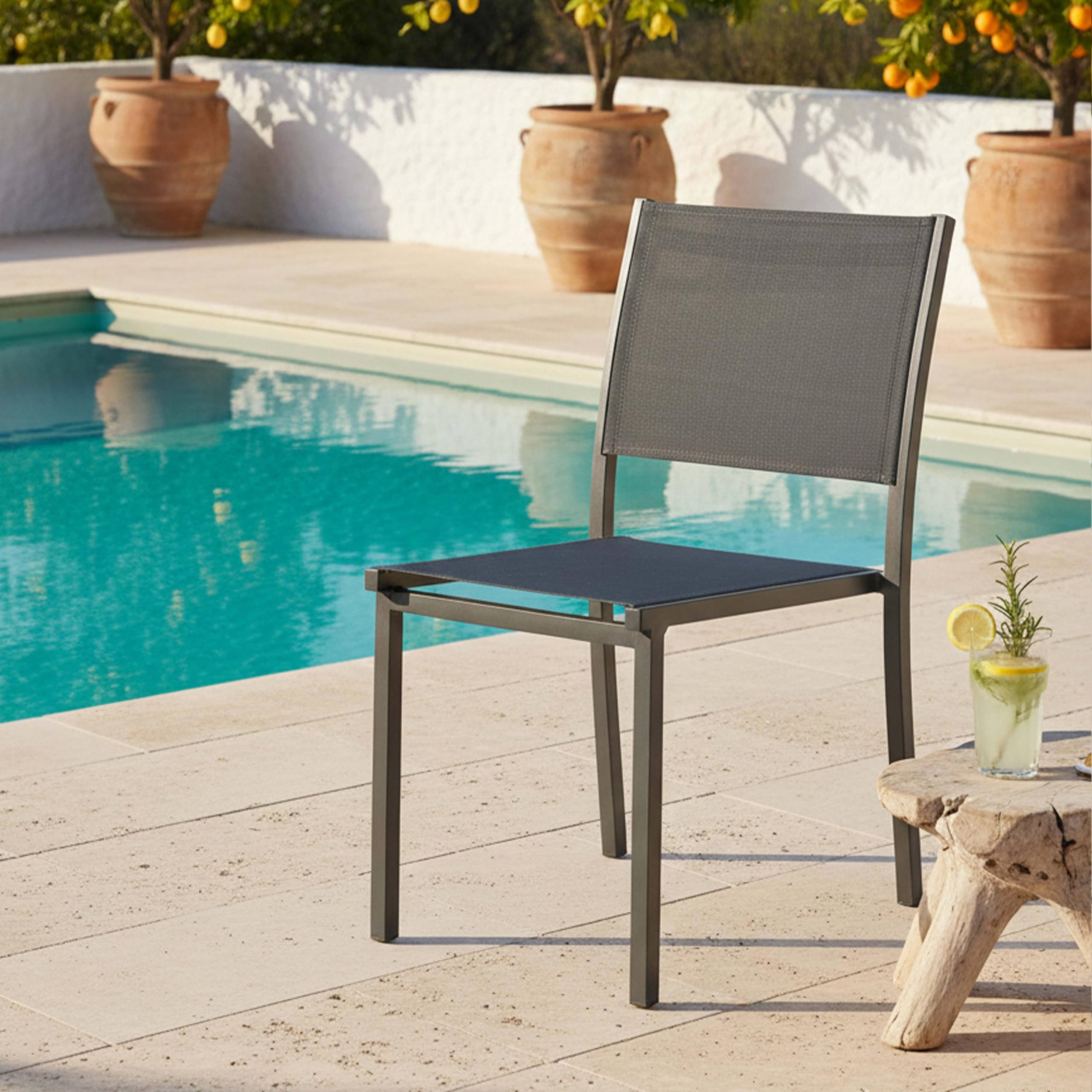 Oviala - Silla de jardín (aluminio y textileno), color gris