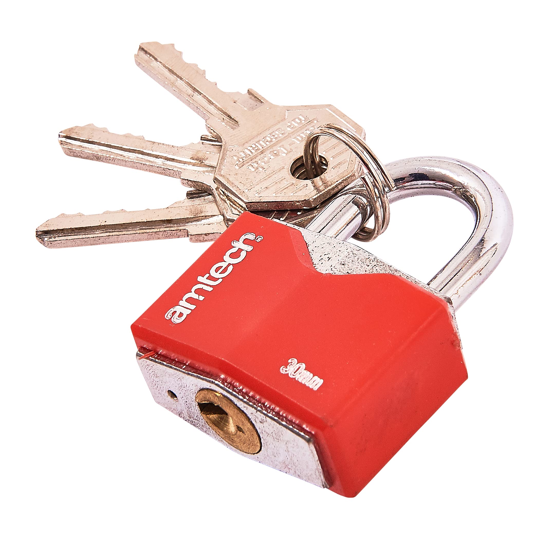 Amtech Red 30Mm Rhombic Chrome Plated Iron Padlock, 5Mm Hardened Steel Shackle With 3 Keys, For Securing Sheds, Lockers And Storage Units.