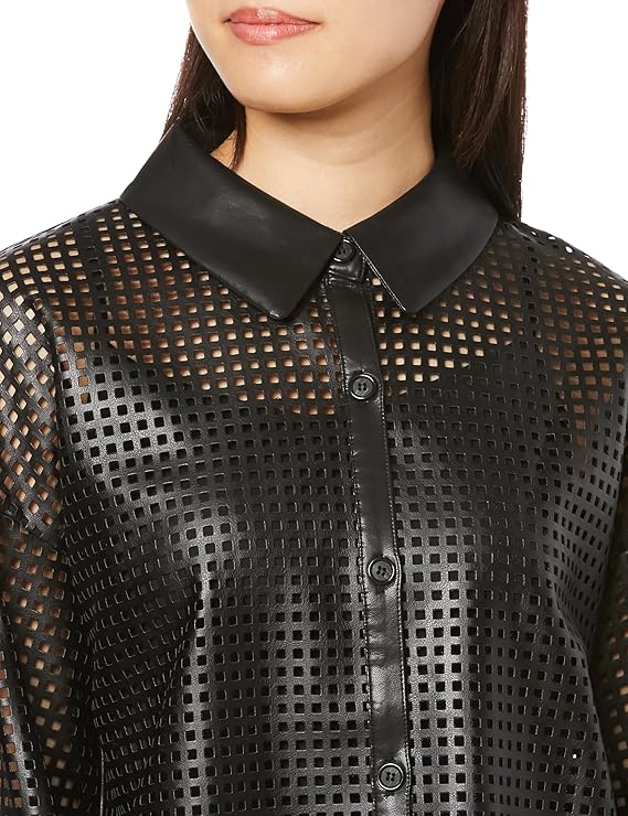 Amazon | [コエル] ブラウス パンチングフェイクレザーシャツ  
