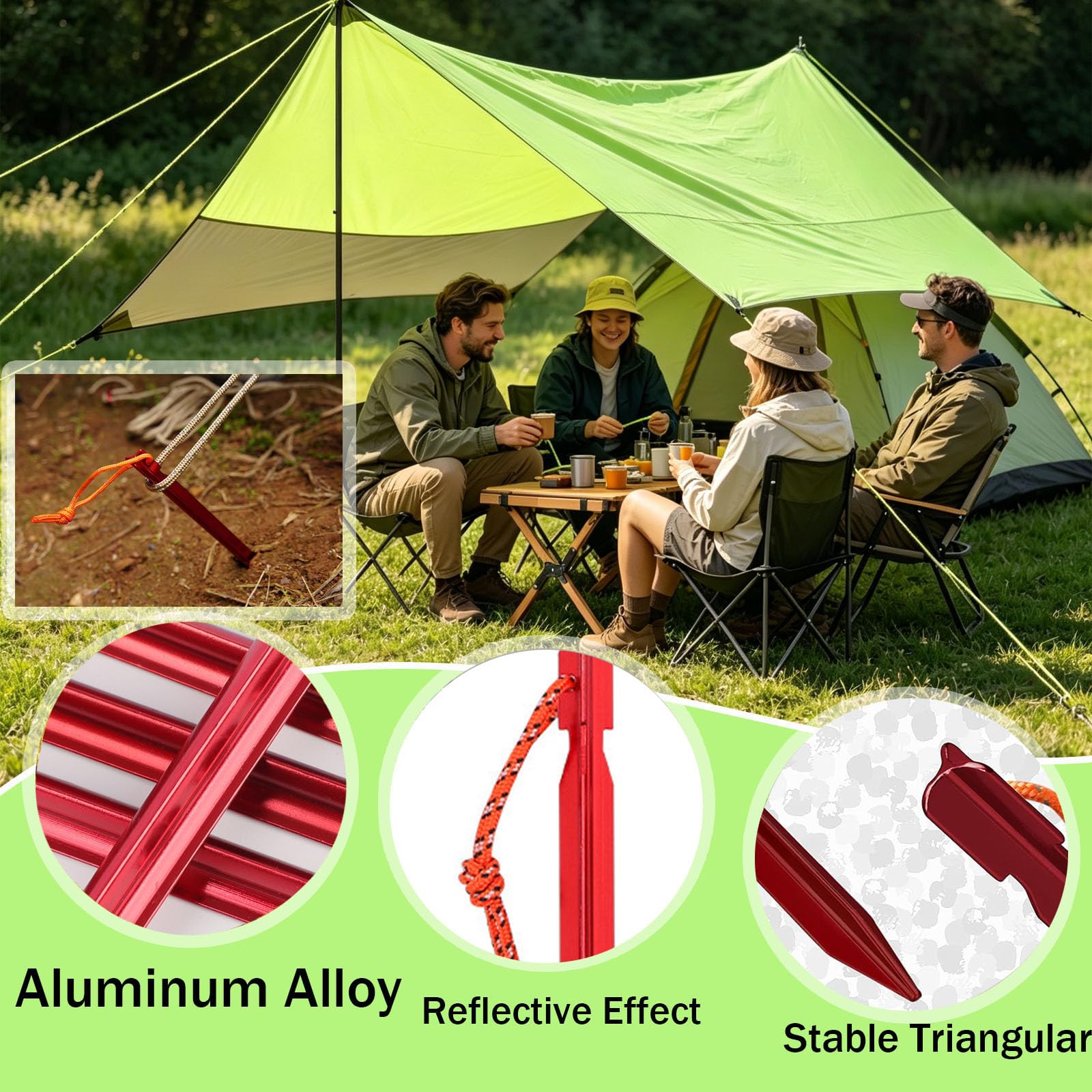 Set di 21 picchetti per tenda da campeggio, in alluminio, picchetti stabili