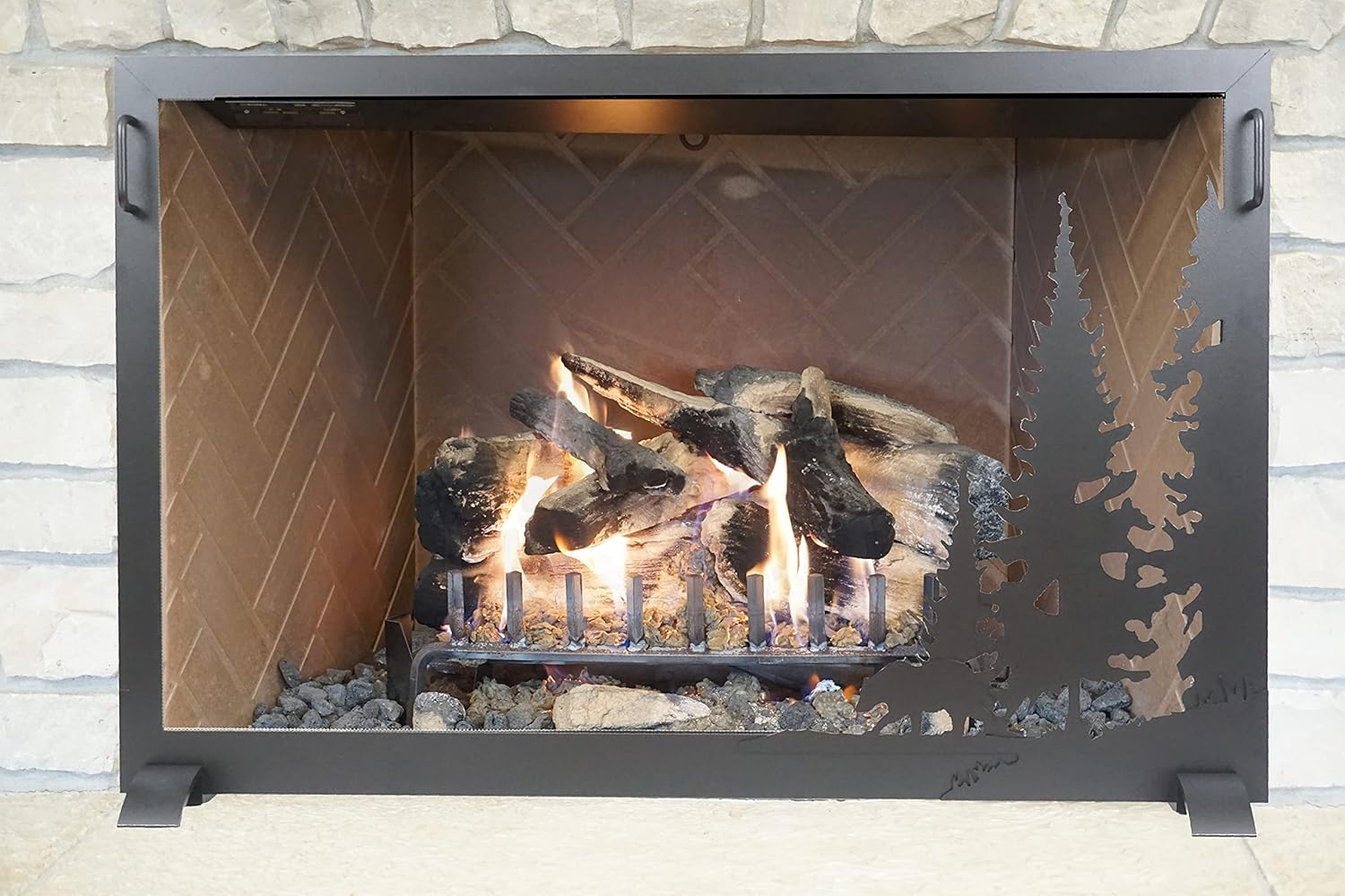 Fireplace Screen Glass and Steel Northwoods Design 38 X 26 Textured Black by DESIGN SPECIALTIES