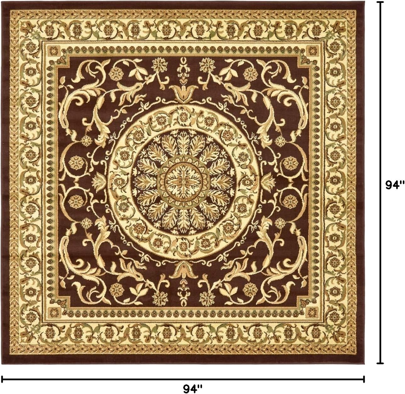 Unique Loom Versailles Collection Traditional Classic Medallion Floral Motif Area Rug (8' 0 x 8' 0 Square, Brown/ Ivory)