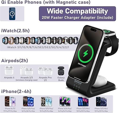 Miniatura 2 de Estación de carga inalámbrica 3 en 1 10000mAh Soporte de cargador de banco de energía extraíble para iPhoneApple WatchAirpods - Batería magnética