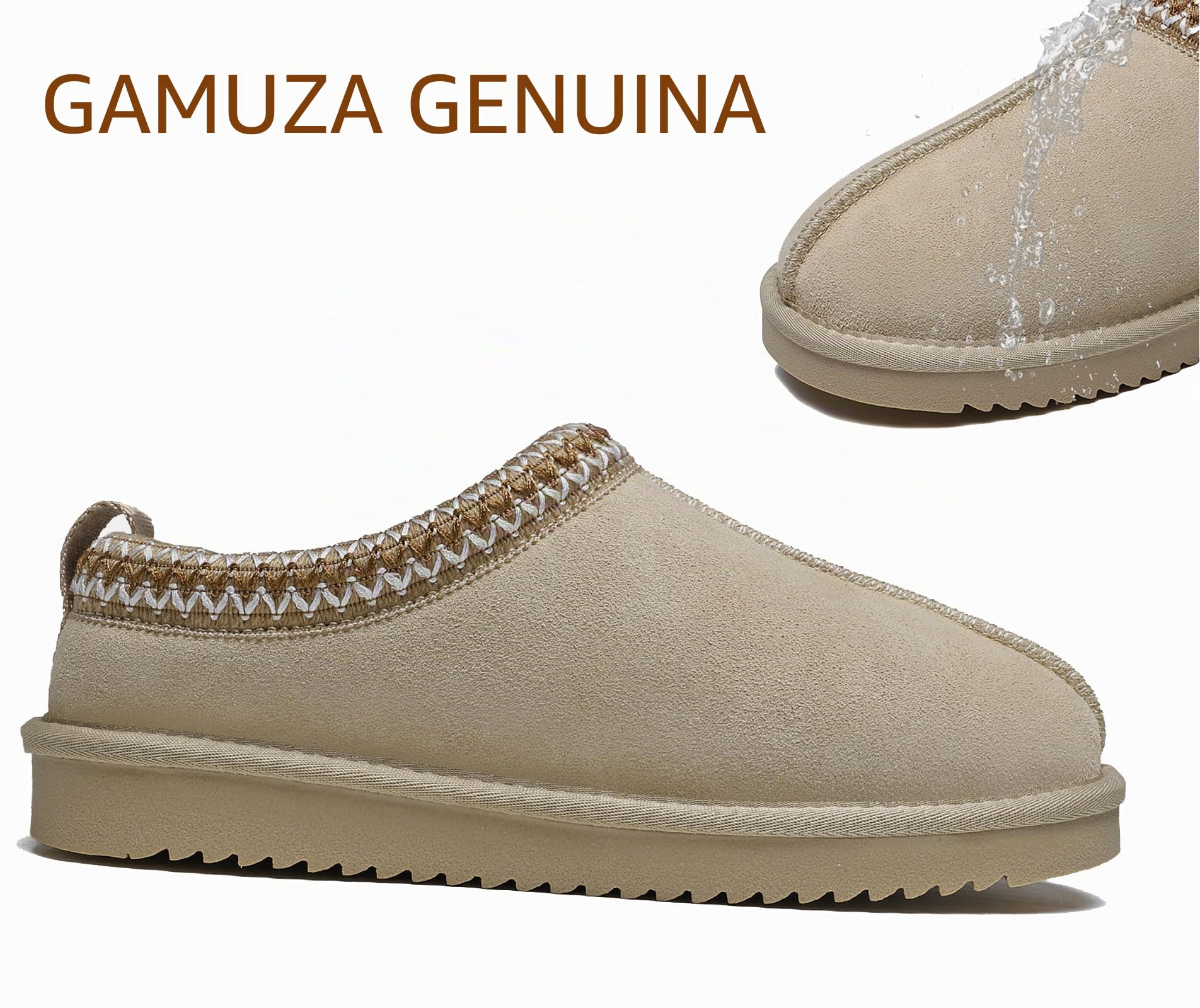 Meik Mangni Zapatillas de Estar por Casa Mujer Hombre Invierno Peluche Cerradas Pantuflas Calientes Forro Corta Botas de Nieve Antideslizante, Beige,Tallas:40 EU