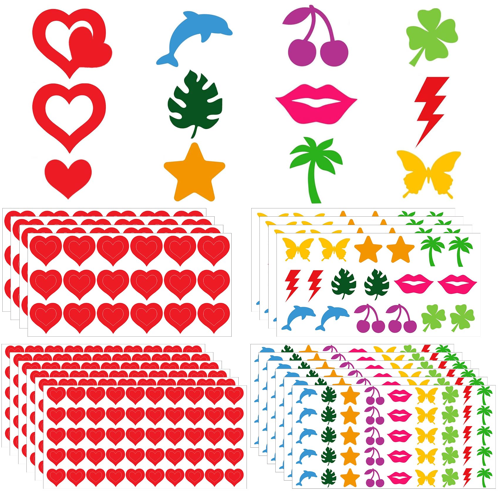 Tanning Stickers for Body, 714Pcs Dual-Size Multi-Style Self Adhesive Removable Sunbathing Stickers, Perforated Heart Butterfly Star Tanning Bed