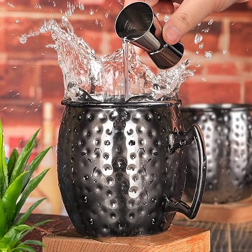 Vista 22 de LINALL Moscow Mule - Juego de 6 tazas de acero inoxidable de 18 onzas chapadas en color negro plomizo (6 unidades)