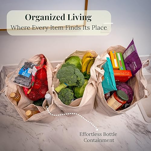 Miniatura 4 de Bolsas de lona de lujo para comestibles espaciosas y elegantes, algodón de 12 onzas con diseño de doble correa, 6+2 bolsillos, lavables  Bolsas