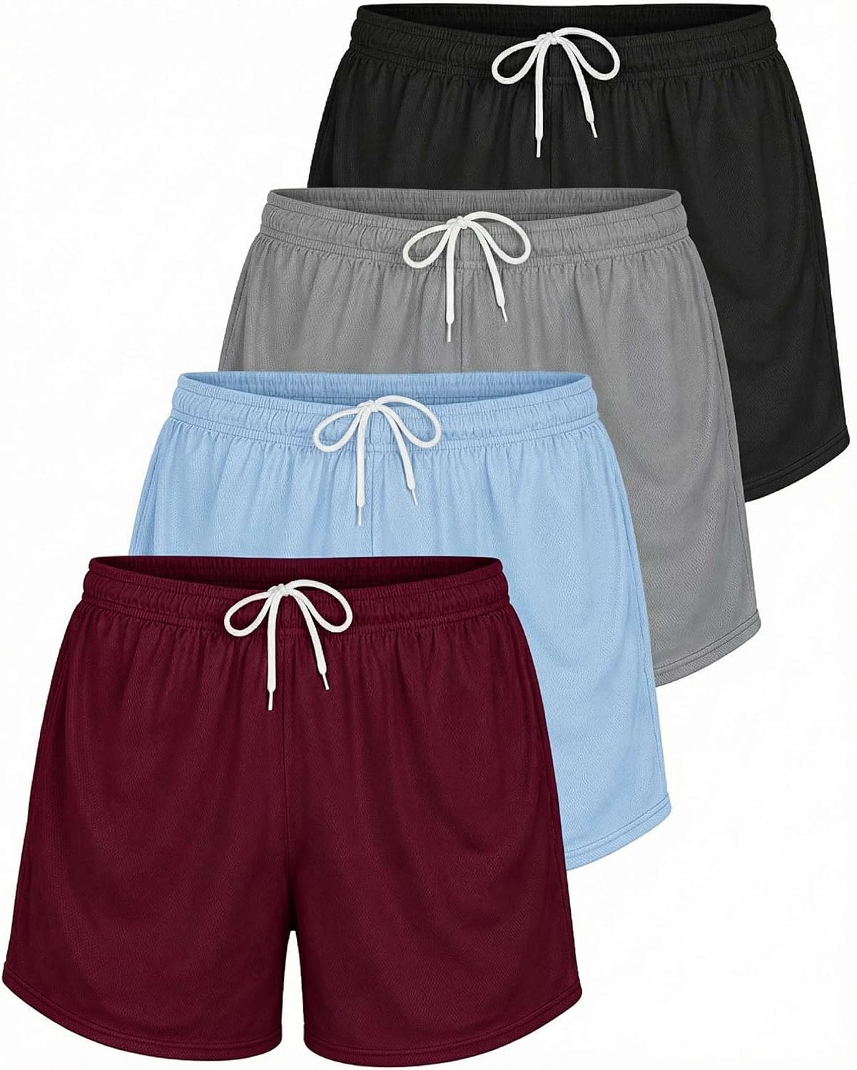 Real Essentials 4 Pack: Womens Active Athletic Performance Mesh Shorts with Pockets (Available in Plus Size)