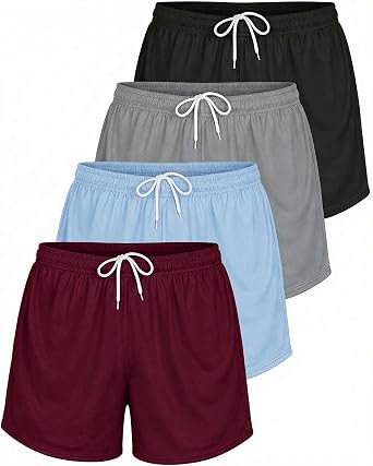 4 Pack Women's Mesh Shorts Basketball Athletic Running Workout Gym Pockets | Available In Plus Size, Sports, Casual, Lounge, Comfy, Hiking , Exercise, Beach, Yoga, Drawstring, Breathable, Quick Dry