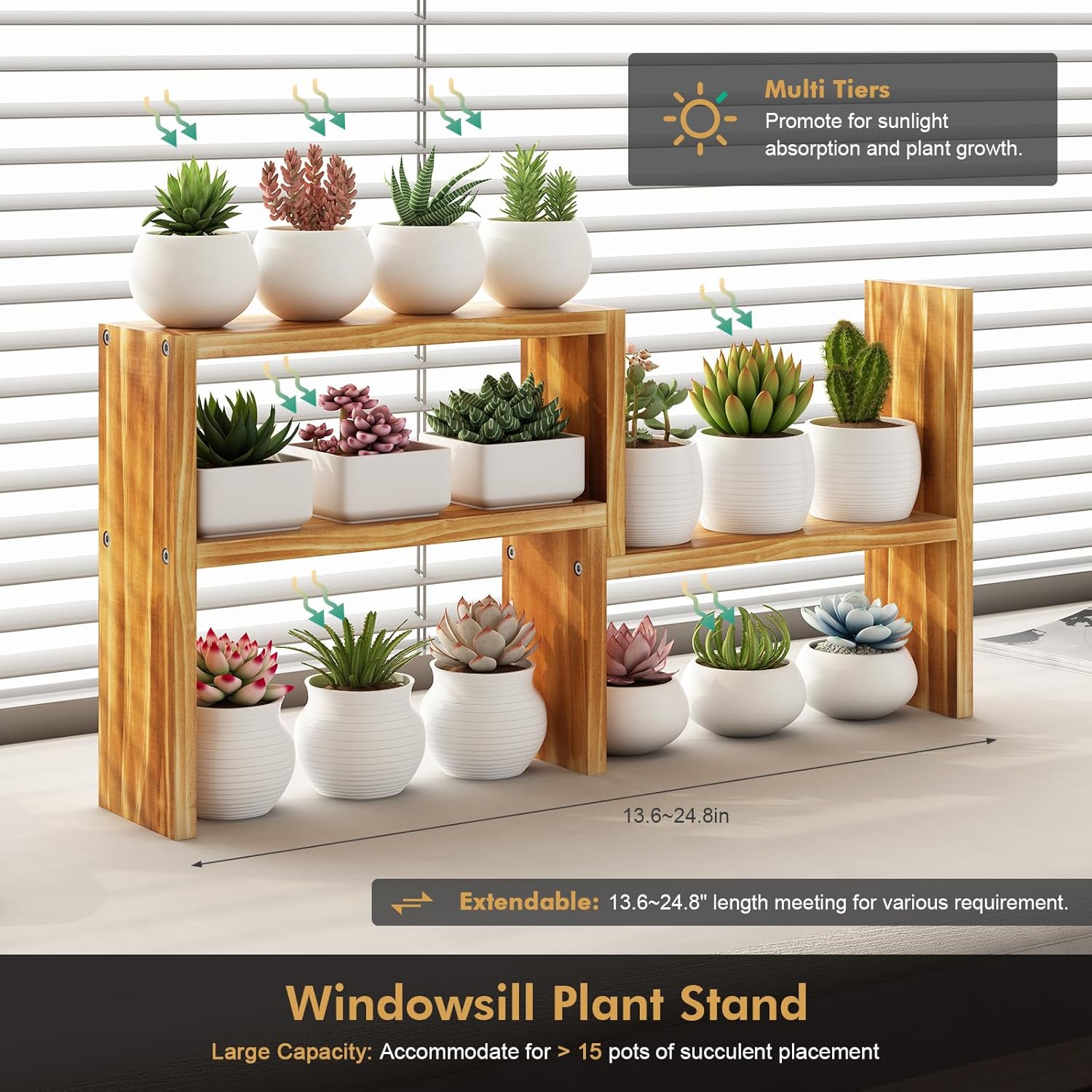 Small Table Top Plant Shelf,3 Tiered Windowsill Wood Plant Stand Indoor,Narrow Space Succulent Pot Stand Flower Rack for Bay Window Ledge (Wood Oil Coating)