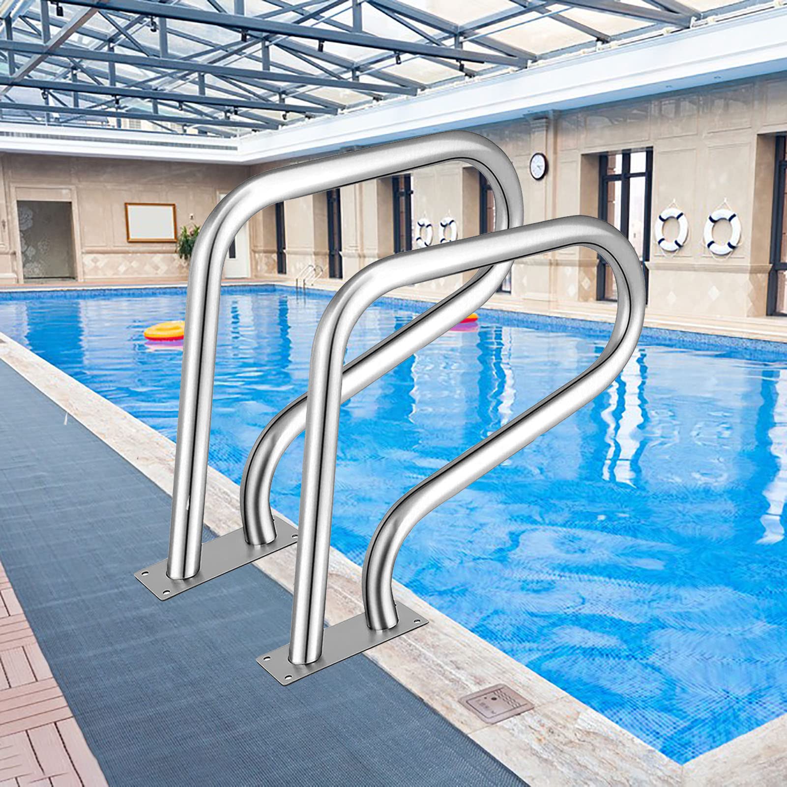 Rampe de piscine pour entrée de bassin sécurisée jardin et terrasse extérieure en inox x2