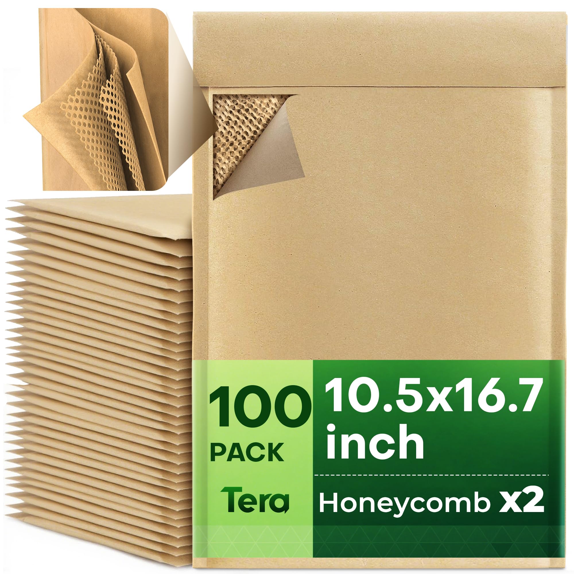 Tera Sobres Envío Acolchados Nido Abeja Papel Kraft 28,7 × 42,6 cm Pack de 100 4 Capas Adhesivo Automático Reciclable para Ropa Joyería