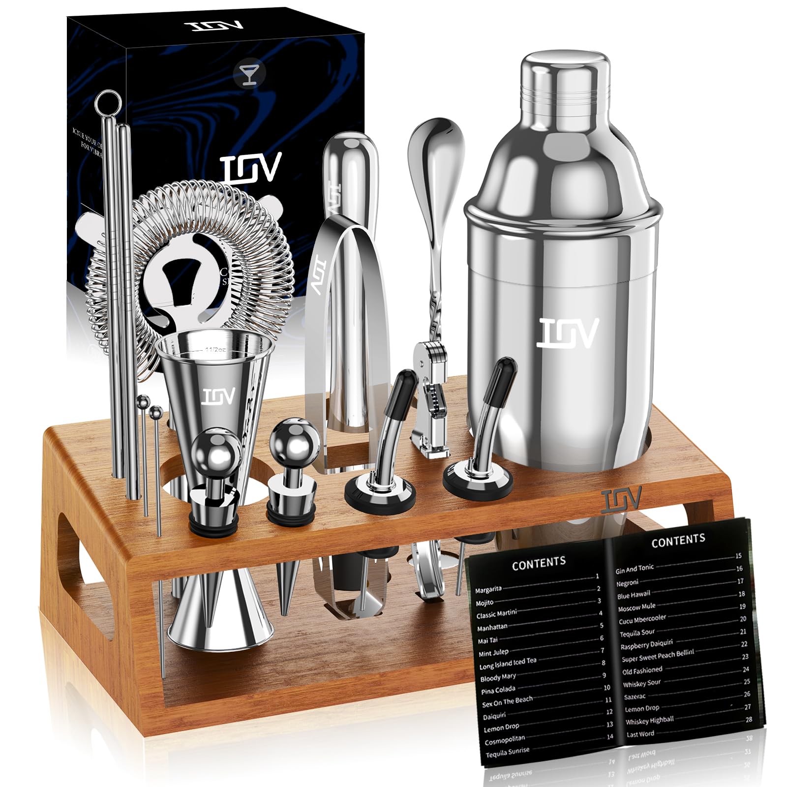 IOV Cocktail Shaker Set Bartender Kit with Stand | Bar Set Drink Mixer Set Includes Marti…