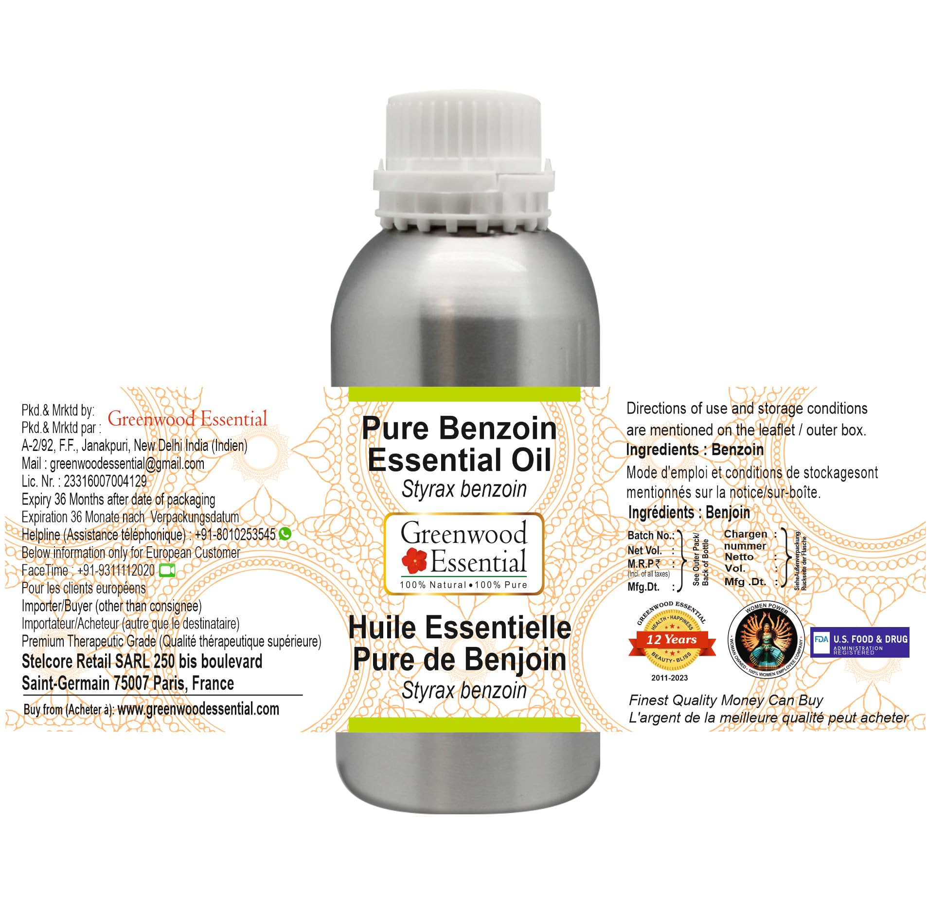 Greenwood Essential Naturreine Ätherisches Benzoeöl (Styrax benzoin) Dampfdestilliert 1250ml (42 oz)
