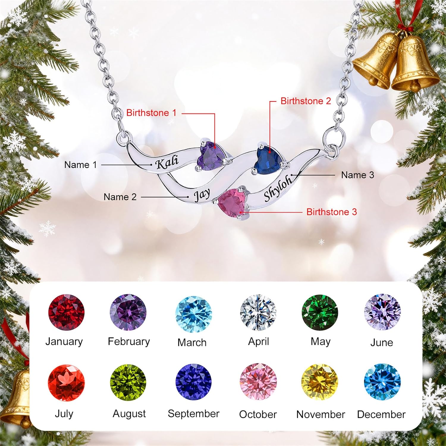 LucySky Personalized Name Necklace with 2-6 Birthstones for Mom, Grandma, Women, Birthstone Mother Necklaces - Anniversary Birthday Christmas Jewelry Gifts for Women Wife Mom Grandma