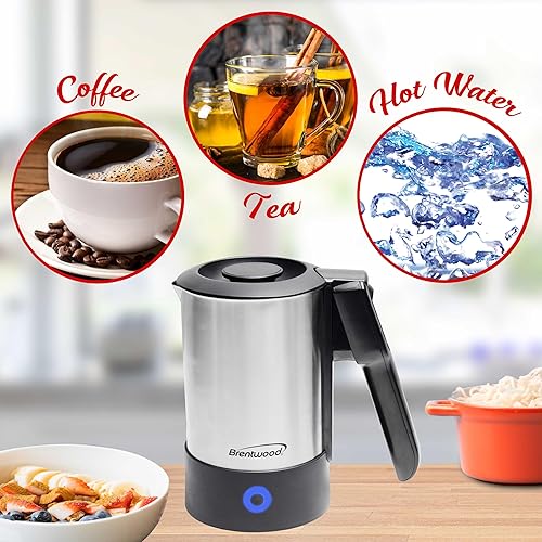 Miniatura 3 de Brentwood KT-1506S Hervidor eléctrico de viaje de acero inoxidable de doble voltaje 110-240v de 20 onzas