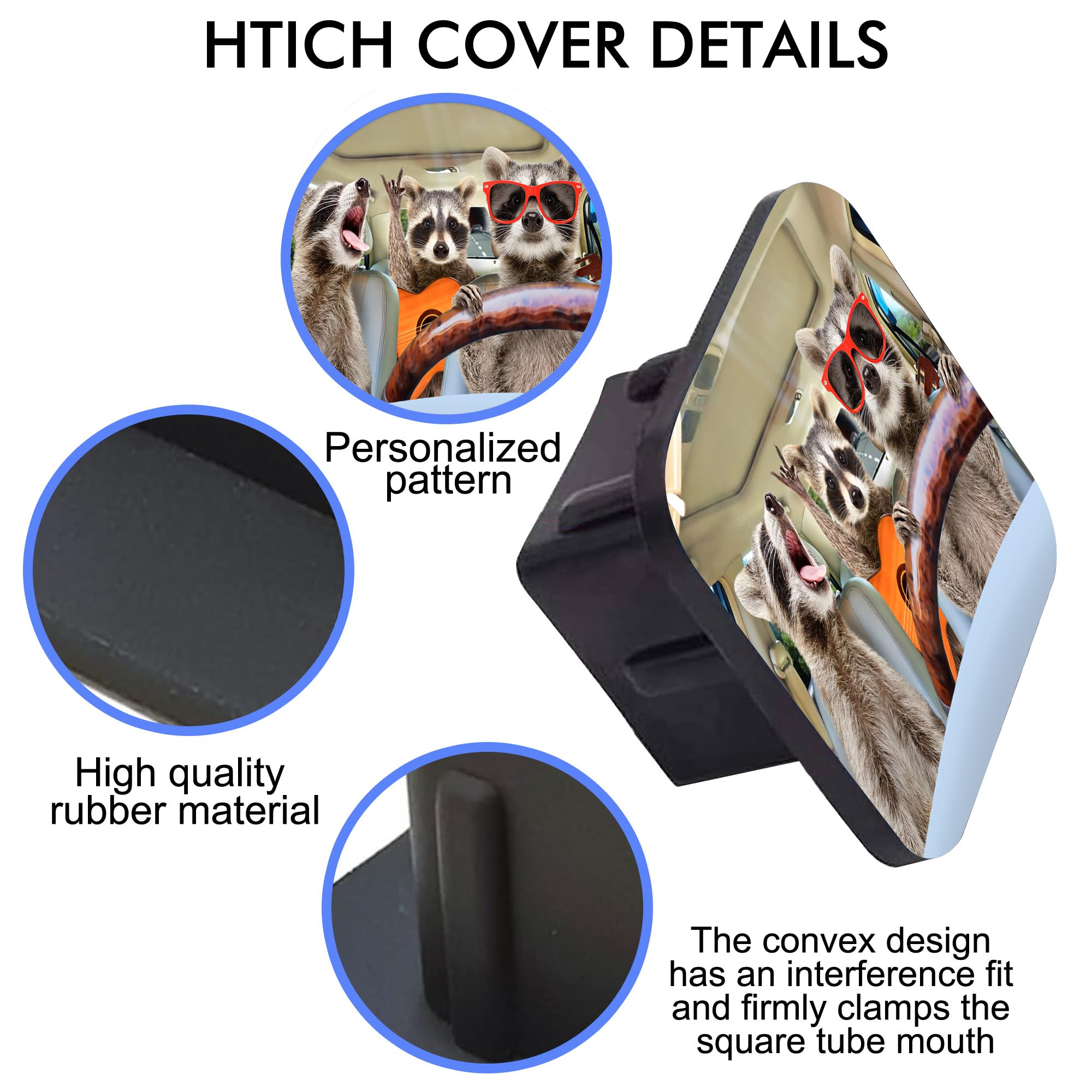 Funny Raccoon Hitch Plug Cover – 2 Inch Tow Hitch Cover, Rubber Cap For Trucks & SUVs (Grey, Rock Gesture Design)