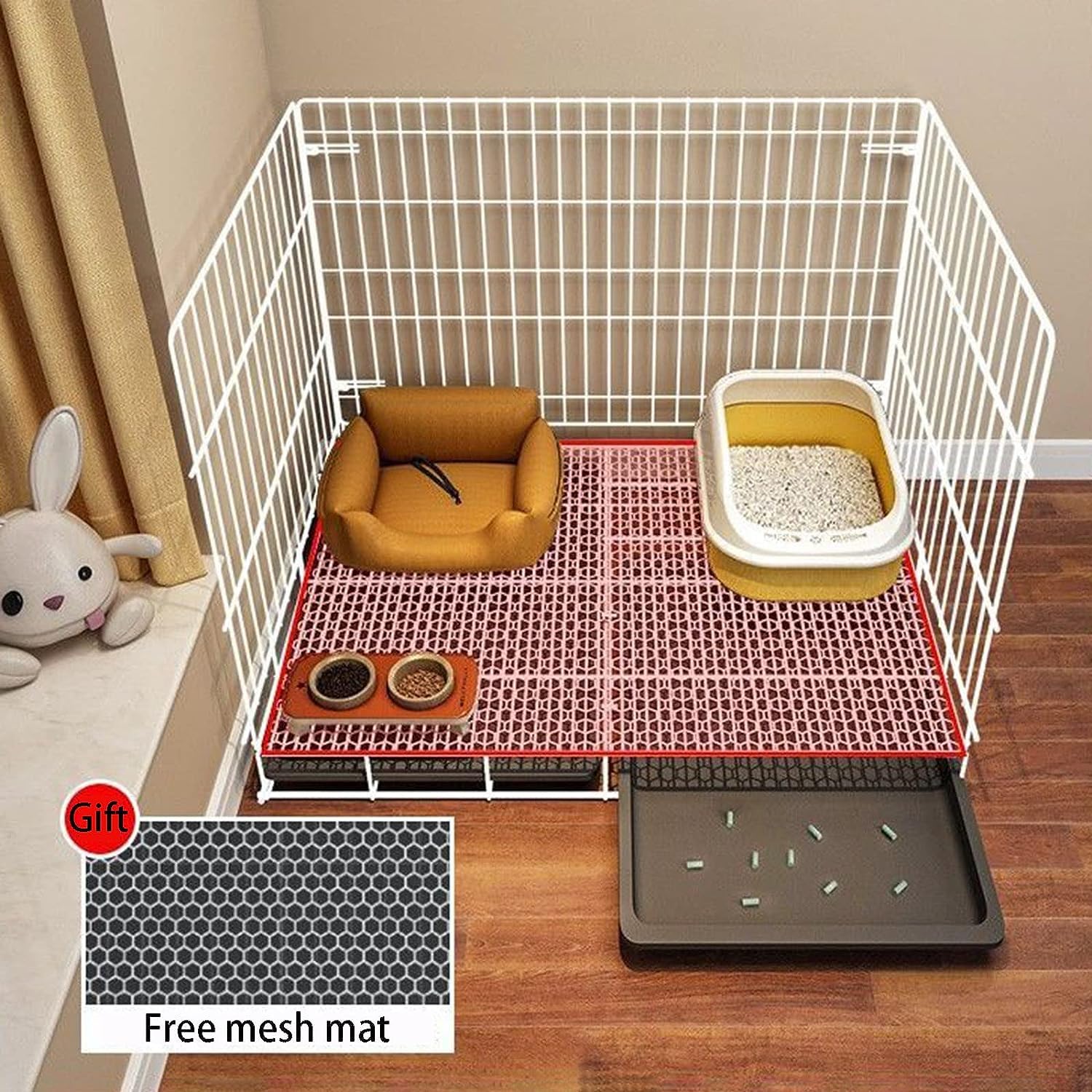 Gabbia per Gatti a 2 Livelli Interna Staccabile in Filo Metallico Gabbia per Gattini Fai da Te per Animali Domestici e Gatti con Porta per Gattini Piccoli Animali Bianchi