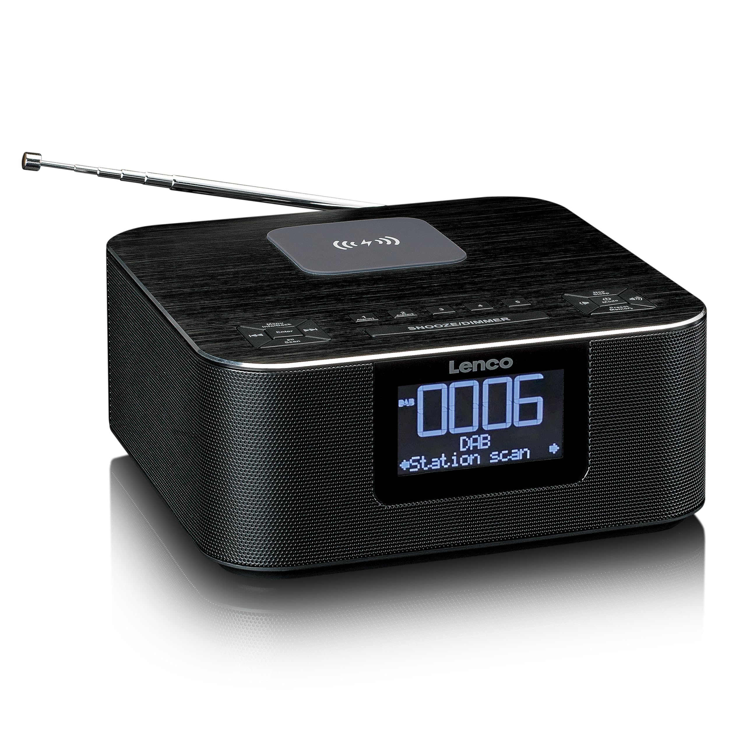 Lenco CR-650 DAB+ Radiosveglia – Radio per orologi con DAB+ e FM – 20 stazioni – Funzione snooze – 2 x 2 Watt RMS – LCD – USB e caricatore QI – nero