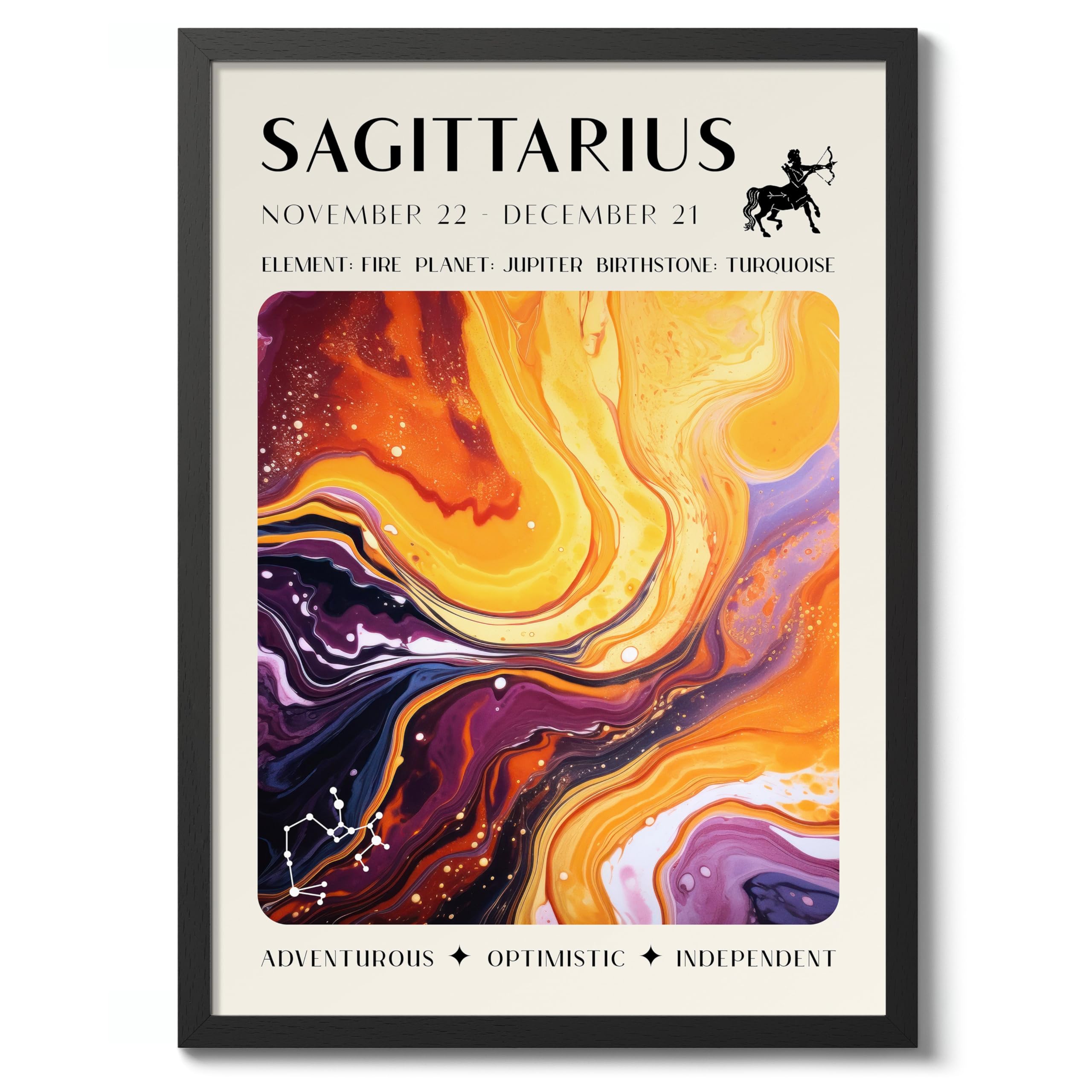 Sagittarius Astrology Poster, Zodiac Spiritual Print Room Decor Abstract Marble Astronomy Wall Art Print, Archival Matte, A1 (Black Frame) - 84.1x59.4cm