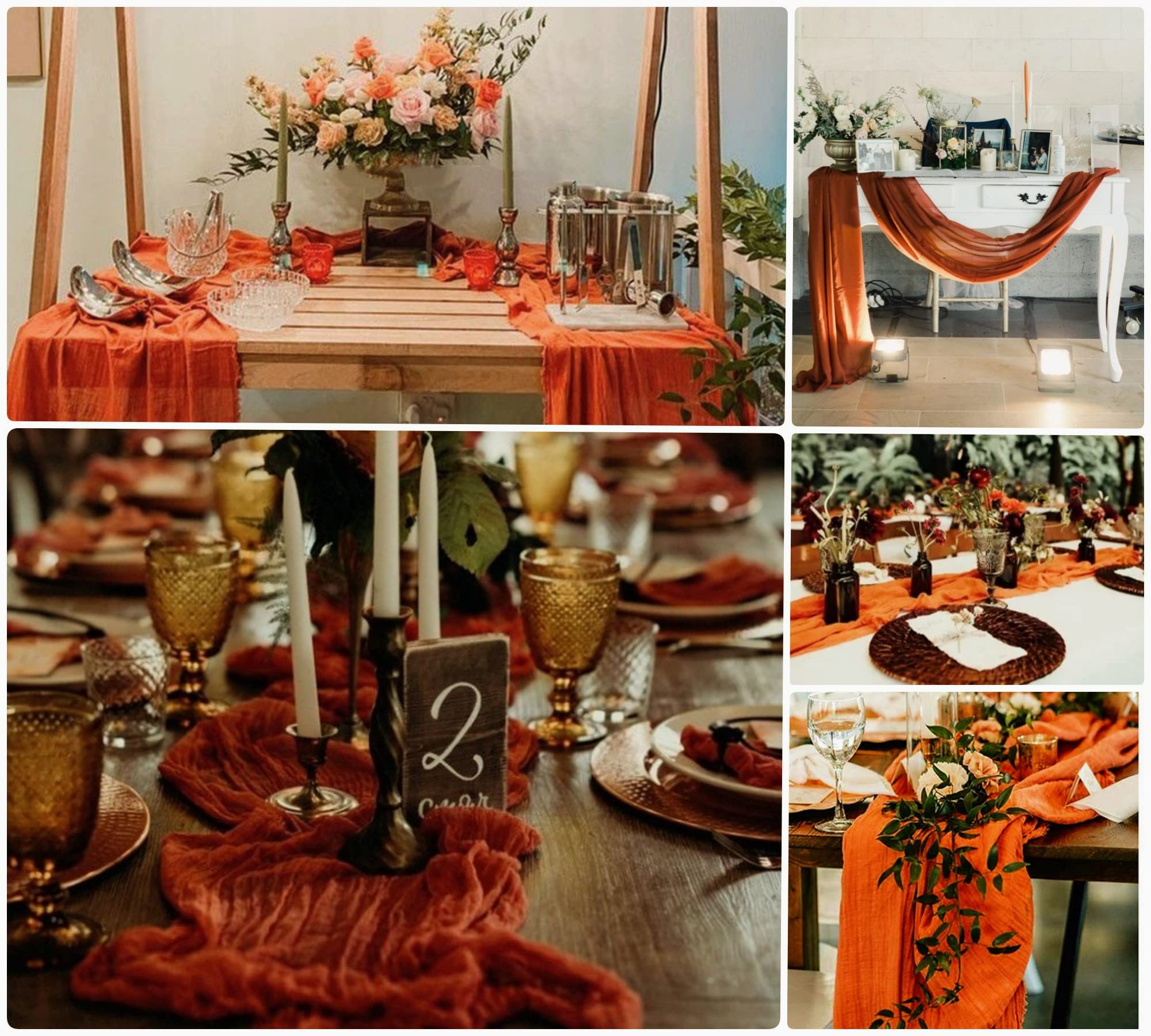 15 Pack Terracotta Cheesecloth Table Runner 10Ft Gauze Cheese Cloth 35x120 Inch Boho Table Runner Holiday Table Runner Table Cover for Wedding Birthday Party Bridal Shower Reception Table Décor