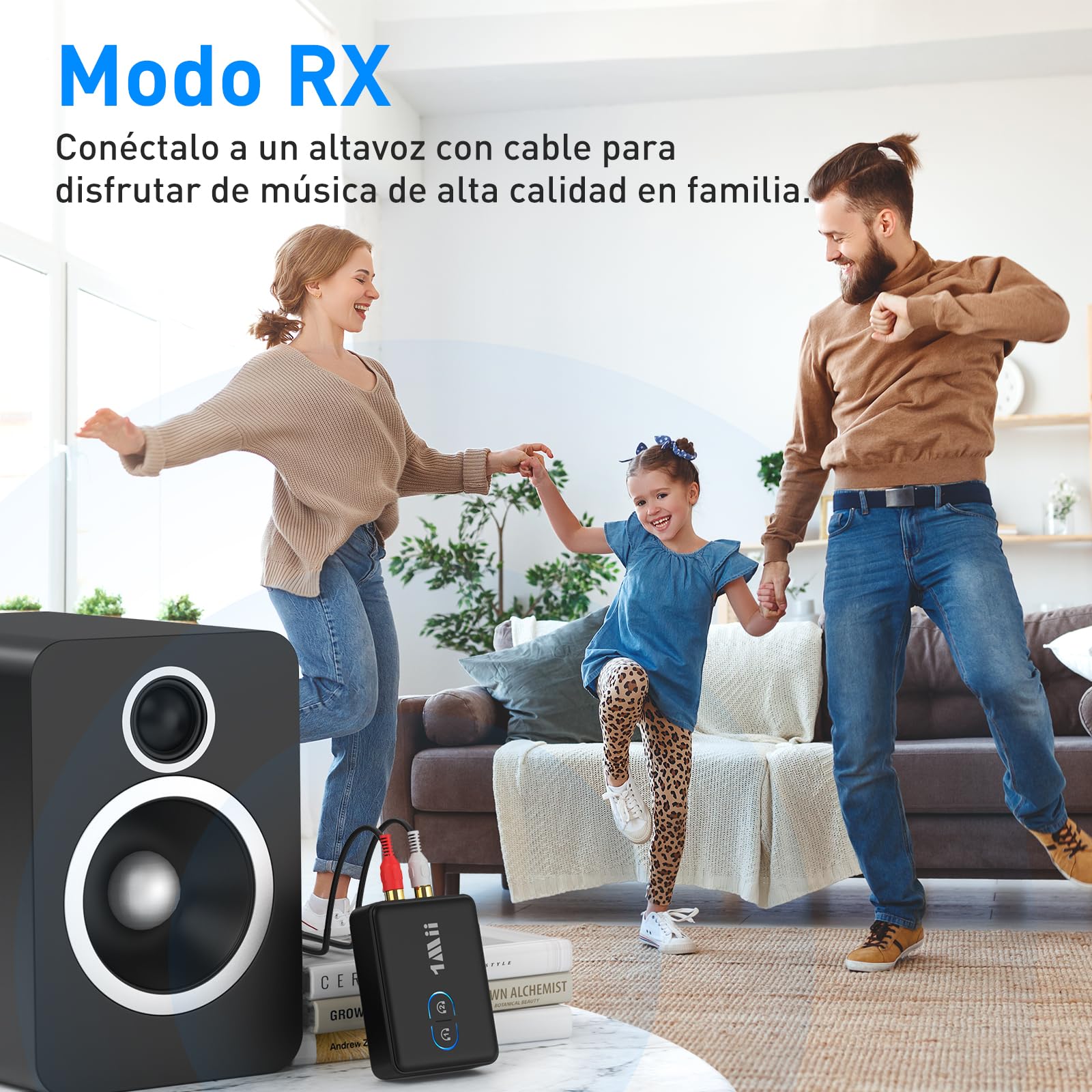 1Mii Transmisor Receptor Bluetooth 5.3 para TV, Adaptador de Audio HiFi con RCA y Conector AUX de 3.5mm, aptX de Baja Latencia/HD/AD, Control de Volumen, Doble Enlace para 2 Auriculares, PC, Estéreo