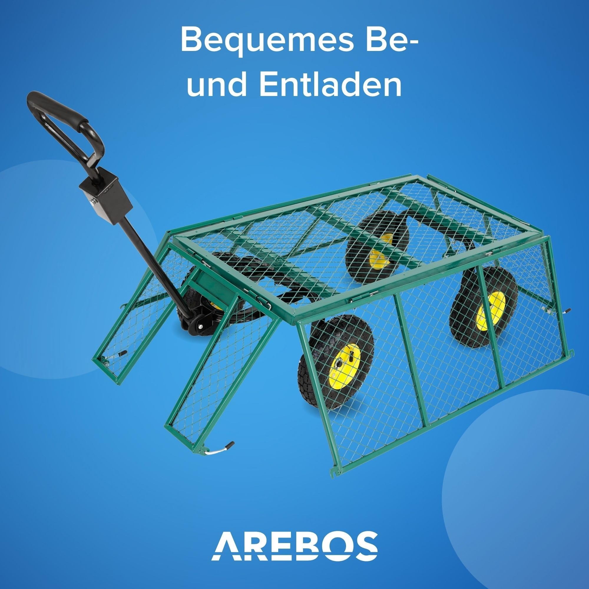 Arebos Bollerwagen | Gartenwagen | mit Profilreifen | 550kg belastbar | faltbar | grün | herausnehmbare Plane | kugelgelagerte Stahlfelgen | inkl. Handgriff & Deichsel | Plattformwagen