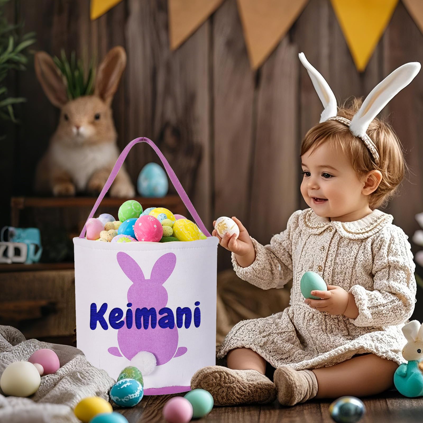 Personalized Embroidered Easter Baskets for Kids Girls Boys,Custom Easter Basket