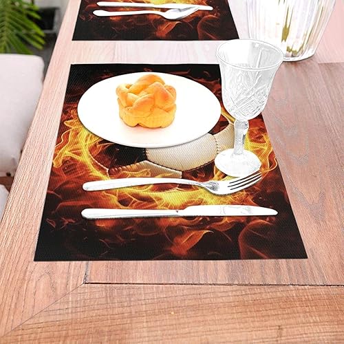 Miniatura 3 de 6 PCS PVC Placemats Set Place Mats Burning Football Non-Slip Weave Place Mats 12" x 18" Farmhouse Table Mat Set for Family Dinners Wedding Parties