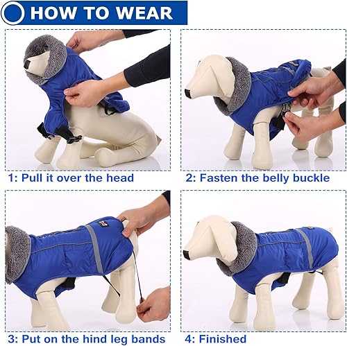 Miniatura 3 de Abrigo de perro cálido reflectante chaqueta de invierno, impermeable a prueba de viento para perros fríos, forro polar grueso para mascotas, chaleco
