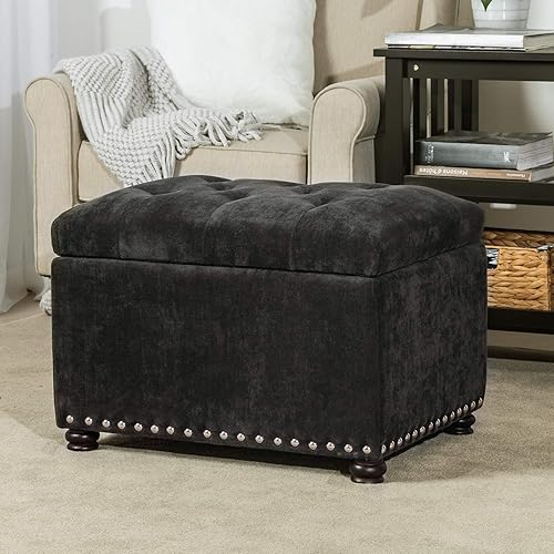 Miniatura 10 de Homebeez Banco otomano de almacenamiento copetudo, taburete reposapiés de piel sintética con parte superior de elevación y ribete de cabeza de clavo