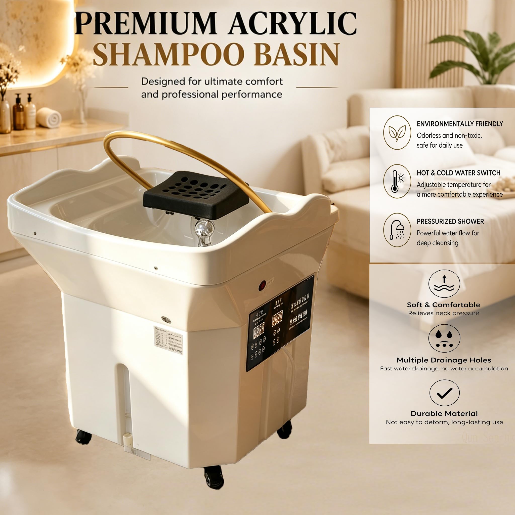 Lavacabezas Peluqueria con Tanque 60L, Lavacabezas Portatil para Casa con Ruedas, Lava Cabezas con Inhalador Vapor y Cubierta Vapor, Apto Head Spa Capilares y Salones de Peluquería