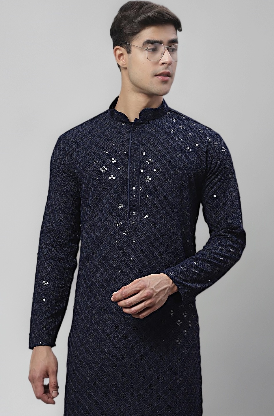 Jompers Men's Chikankari Embroidered and Sequence Kurtas Only