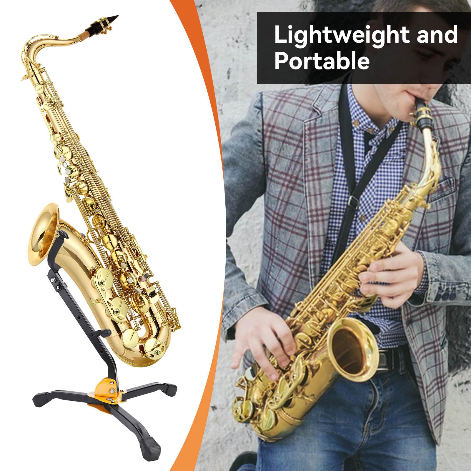 Support de saxophone, trépied pliable et réglable en métal support portable pour saxophone avec base triangulaire pour accessoires d'instruments de musique