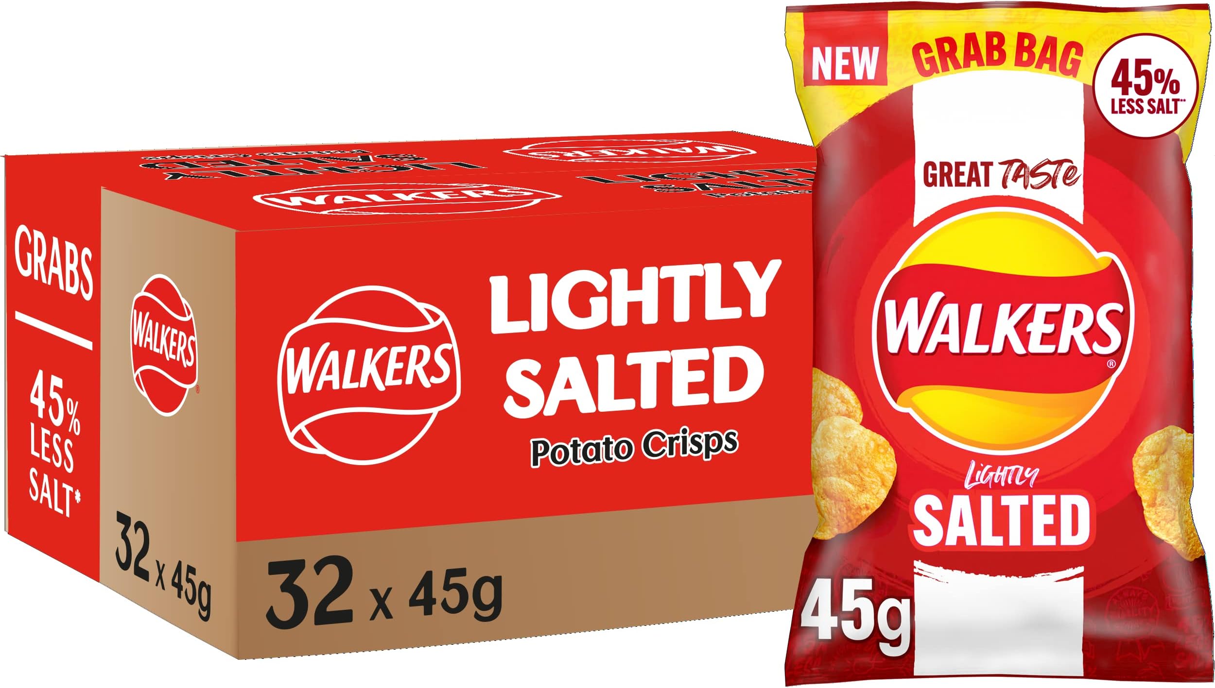 Walkers Less Salt Lightly Salted Crisps 45g (Case of 32)