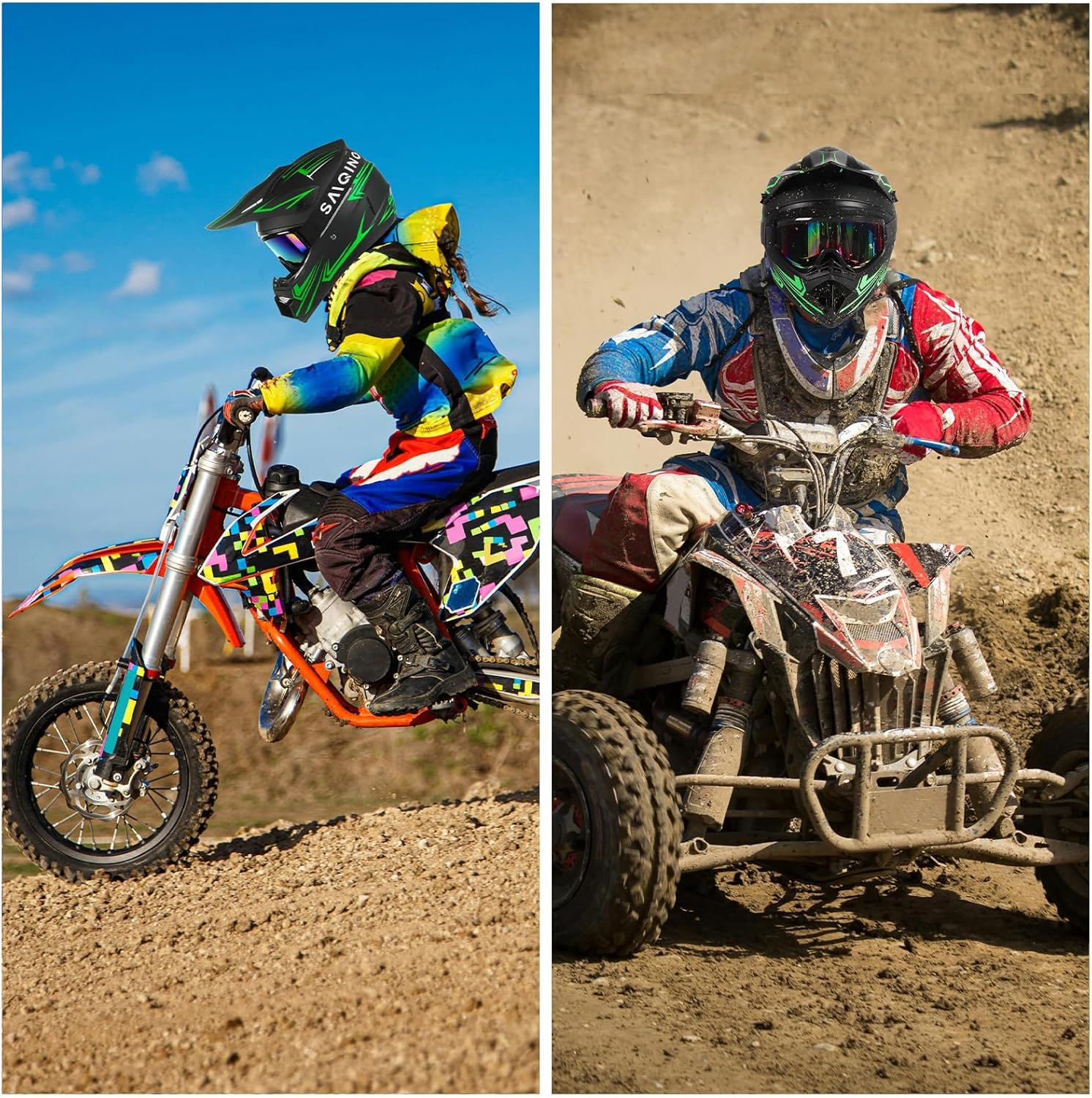 Casco Integral de Motocross para Jóvenes con Gafas Mascarilla Guantes, Cara Completa MTB Enduro Karting Casco de Moto, Unisexo BMX Carreras Quad Dirt Bike Chocar Casco G S