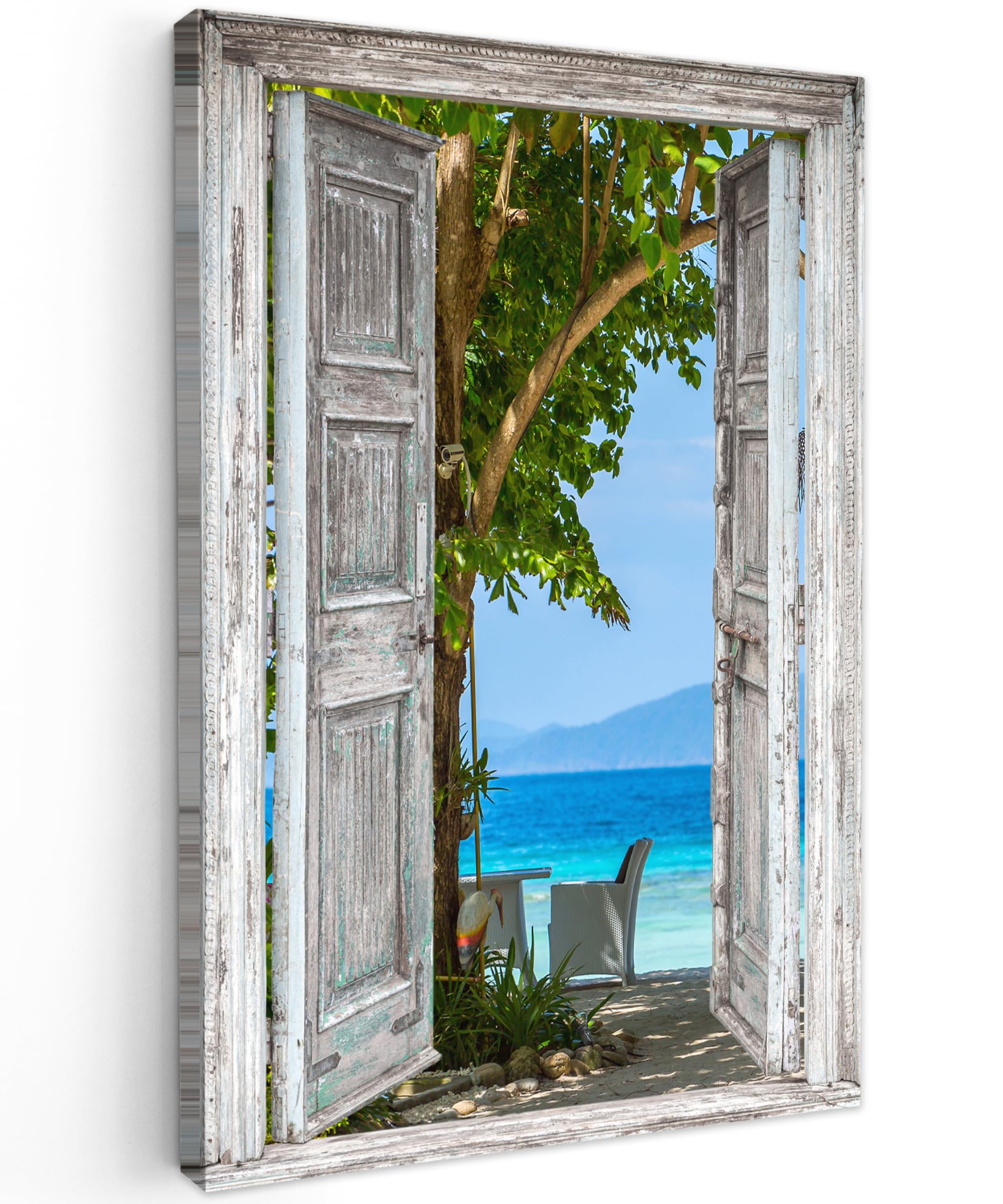 MuchoWow© Laminas Cuadros de Salon para Dormitorio 80x120 cm Lienzos Decoración Pared Cuadro Habitacion Decoracion Playa - Tropical - Mar - Vista desde la ventana