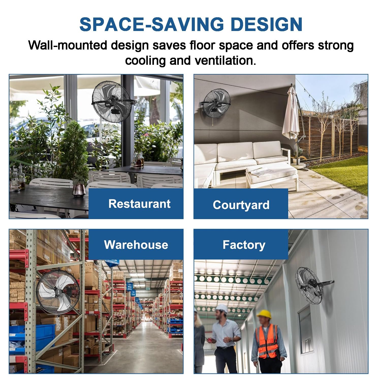 Ventilador de piso, ventilador industrial de pared con 3 velocidades y oscilación, diseño duradero de 3 aspas para refrigeración de garajes, talleres, invernaderos y granjas.