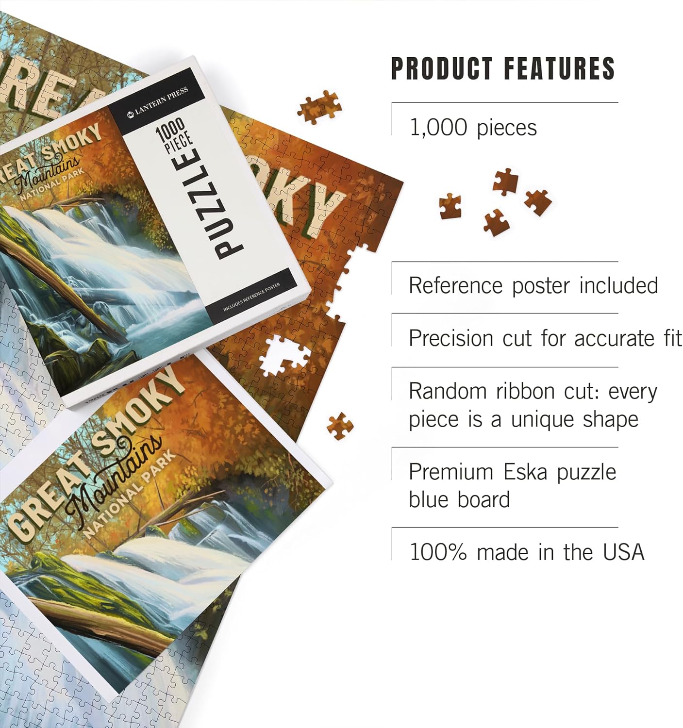 Lantern Press Great Smoky Mountains National Park, Tennessee, Oil Painting 1000 Piece Jigsaw Puzzle for Adults, Made in USA with Reference Poster